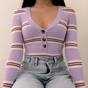 Lilac Striped Long-sleeved Bodysuit